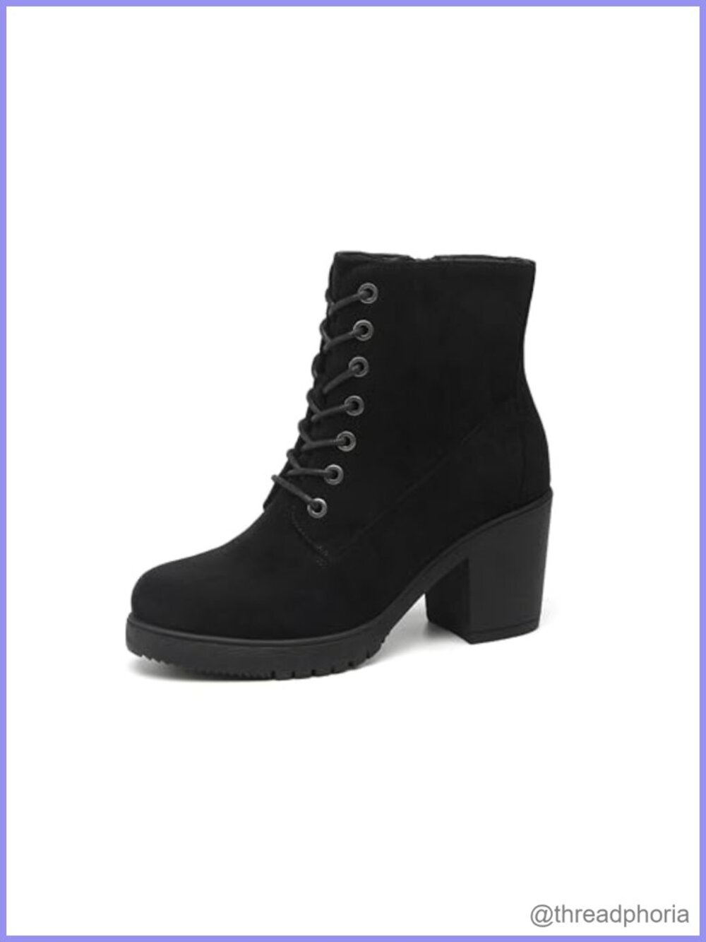 Womens Chunky Heel Ankle Boots Lace-Up Side Zipper Suede Booties